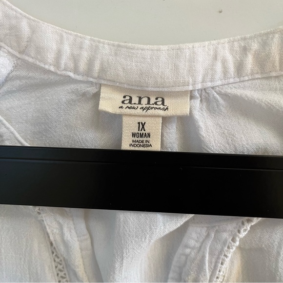 A.N.A Gauze Crochet Trim Blouse XL White Tie Waist Boho Peasant Cottage Romantic - Picture 3 of 8